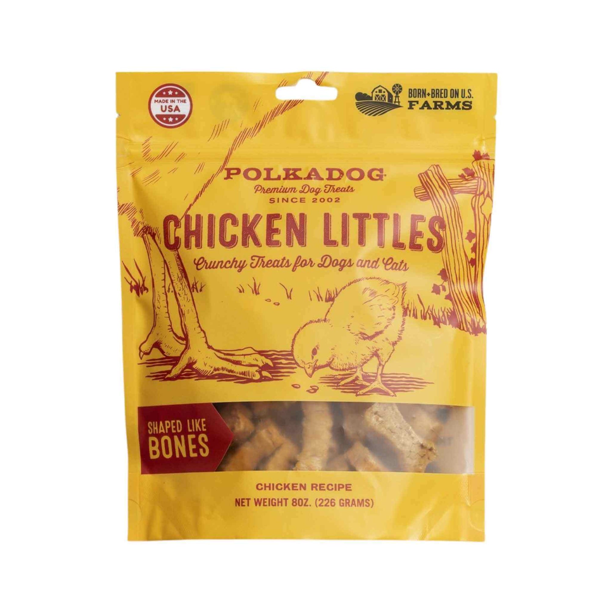 Polkadog Chicken Littles Crunchy Bone Shaped Dog Treats - front of pouch